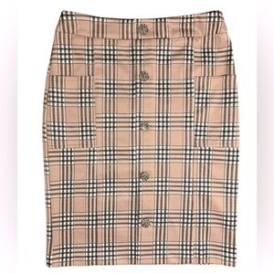 CATO Women’s Pencil Skirt Light Salmon/Black Houndstooth Plaid Stretch Sz Small